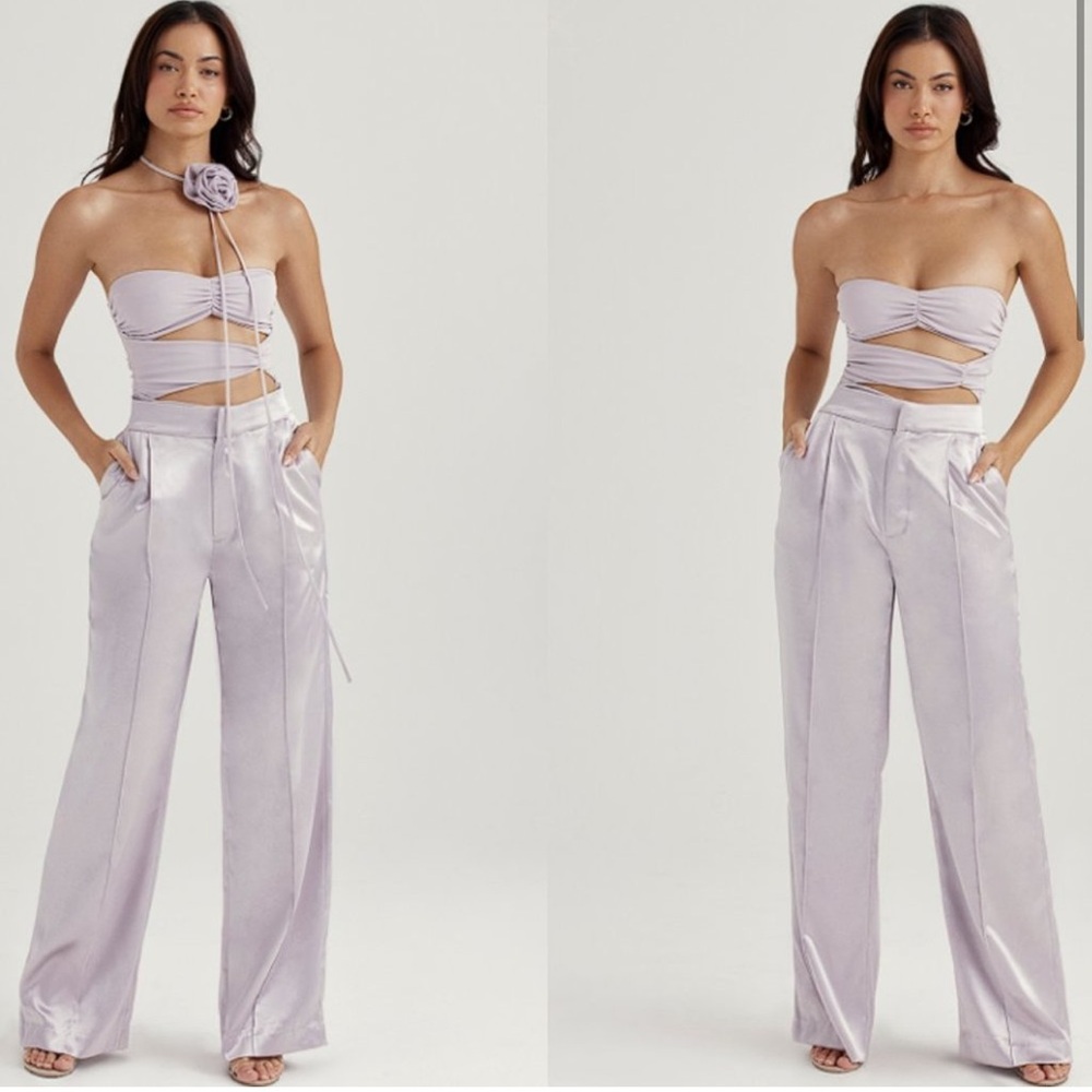 NWOT HOUSE OF CB 'Alivia' Grey Satin Trousers size large